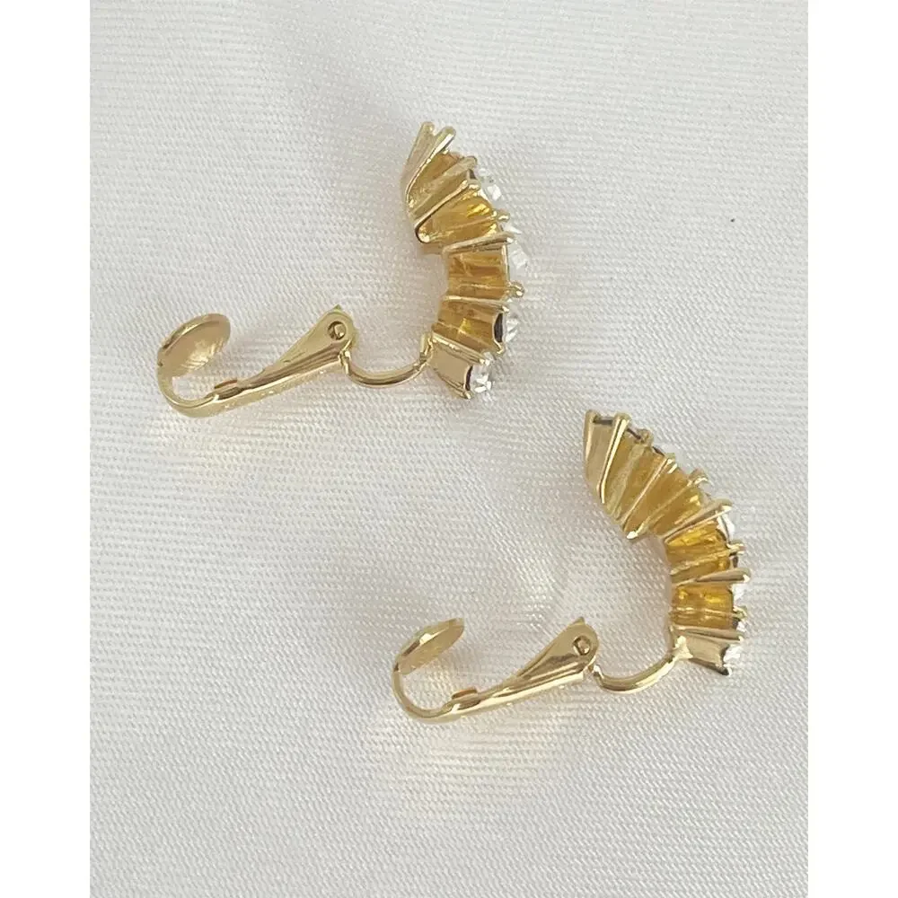 DIOR Gold Tone Earrings Cluster Marquise Cut Crystals Clip On MISSING CRYSTAL